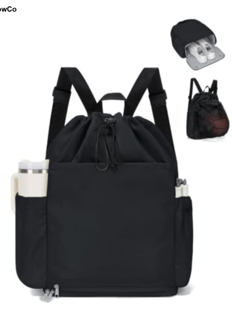 Water Resistant Drawstring Backpack Gym Bag Shoe Compartment Wet Pocket